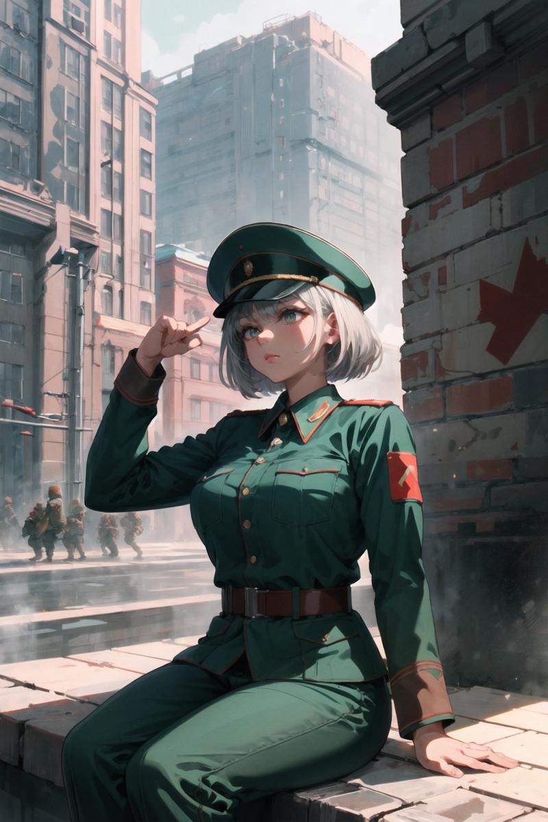 03022-2321426692-best quality, ultra-detailed, best shadow, cinematic light, hyper detail, mature female, green military uniform, (soviet atmosph.png